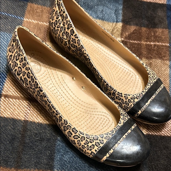 CROCS Shoes - CROCS Leopard Print Flats with Black Toe